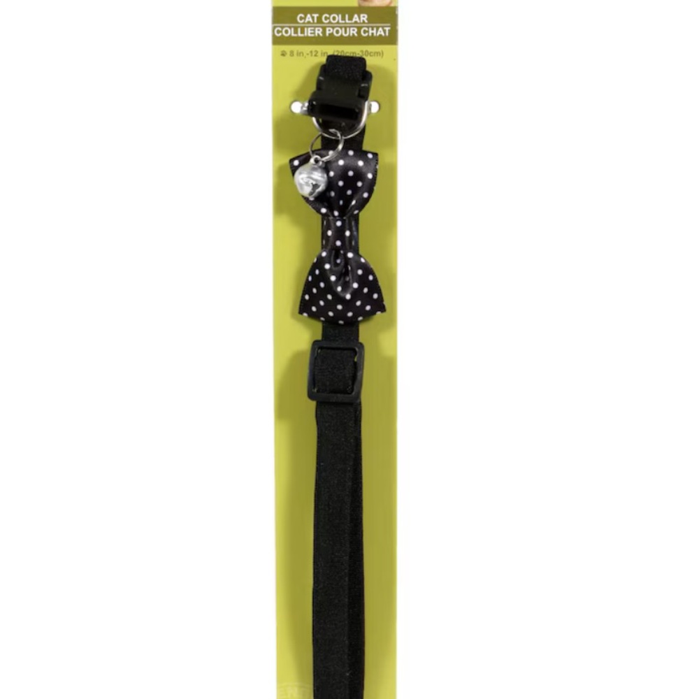 BLACK Polka Dot Bow and Bell Cat Or Dog Collar - Picture 4 of 4